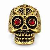 Anillo Calavera Egipcia Dorada con Ojos Rojos