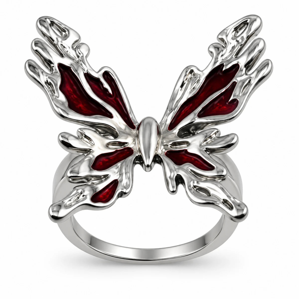 Anillo Mariposa Roja Plateado