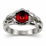 Anillo Piedra Roja Central Gótico Plateado
