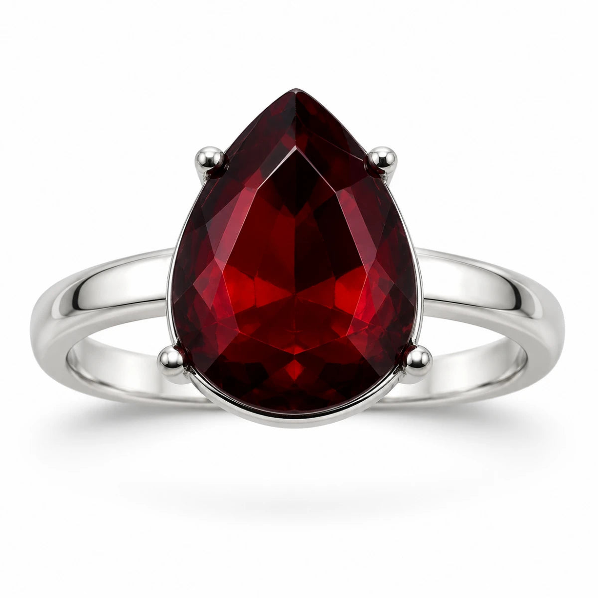 Anillo Piedra Roja Gota Plateado