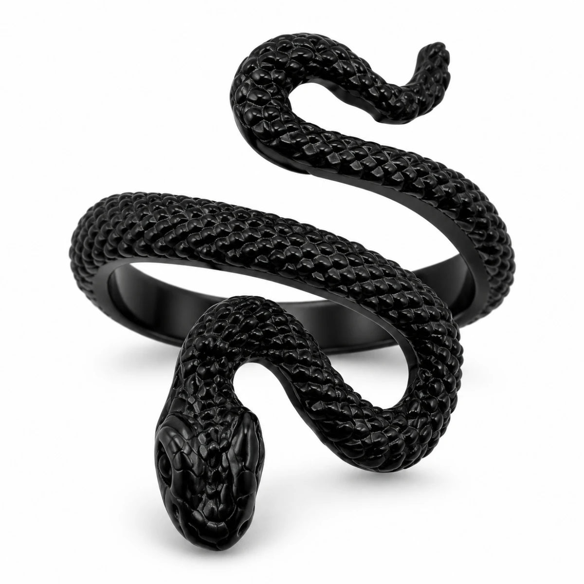 Anillo Serpiente Enroscada Espiral Negra Texturizada