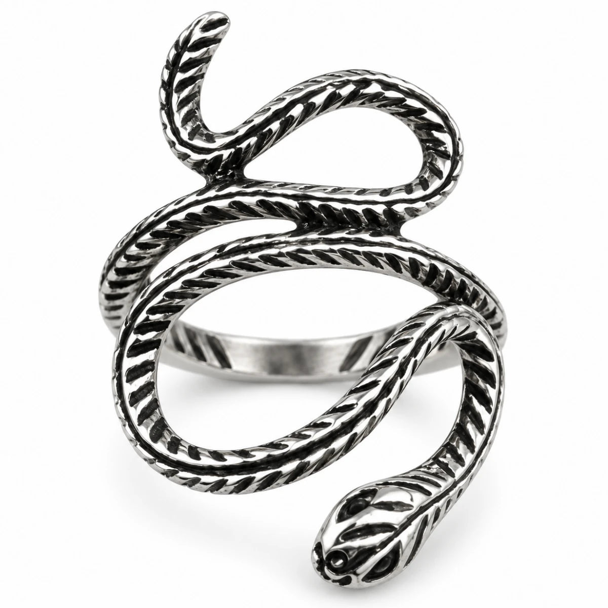 Anillo Serpiente Enroscada Texturizada Plateado