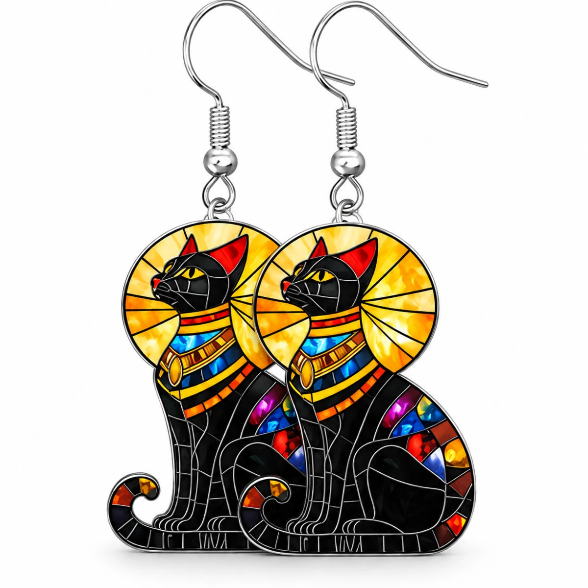 Aretes Gato Egipcio Negro Vitral