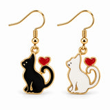 Aretes Gato Negro y Gato Blanco con Corazón