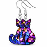 Aretes Gato Vitral Multicolor Morado y Azul