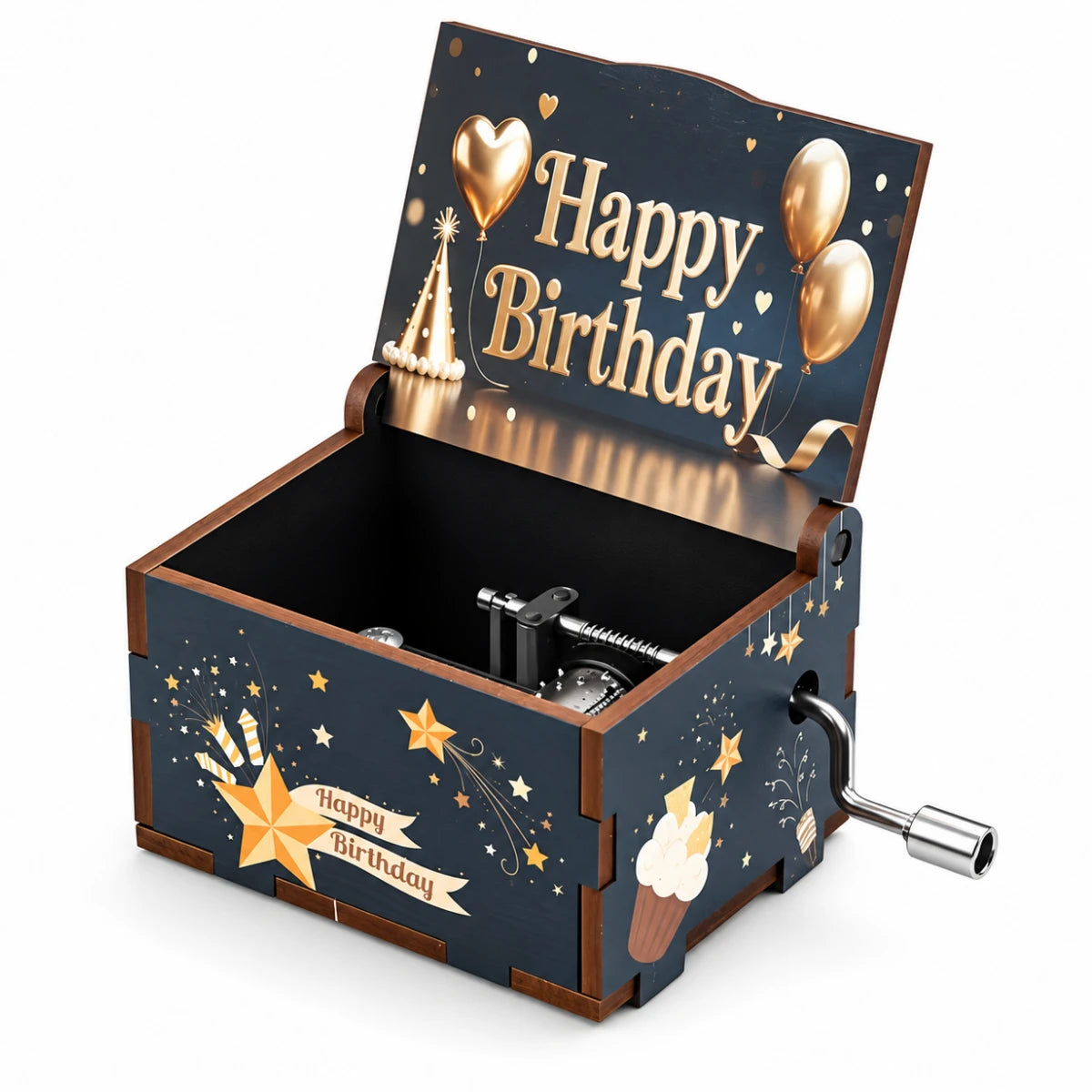 Caja Musical Happy Birthday Negra y Dorada
