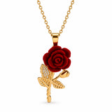 Collar Rosa Roja Dorada