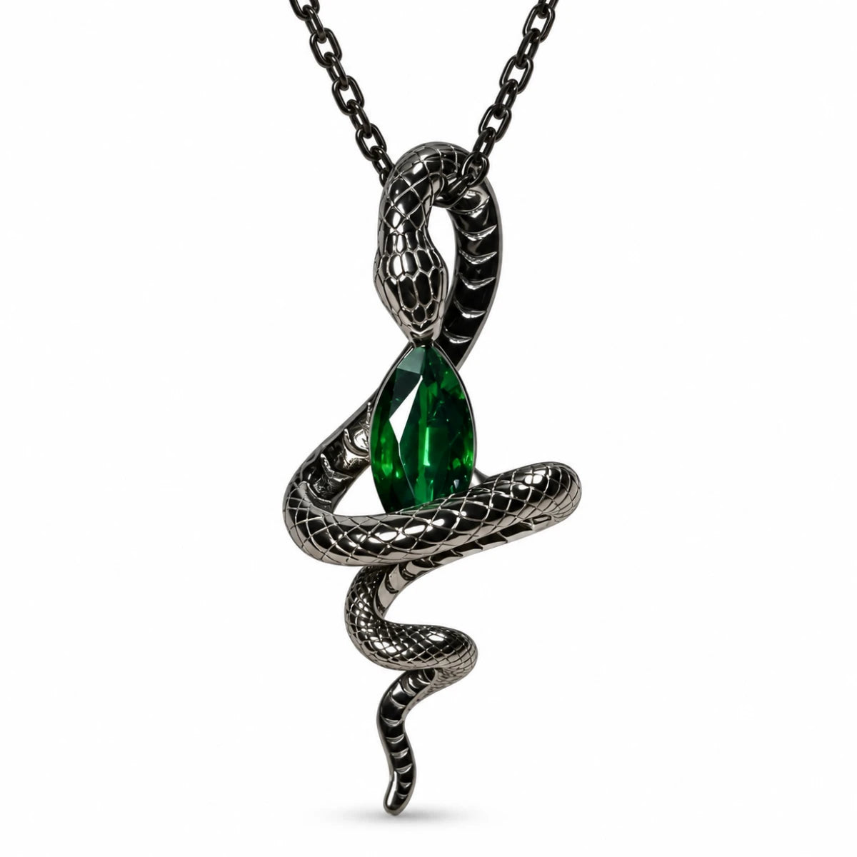 Collar Serpiente Negra con Cristal Verde