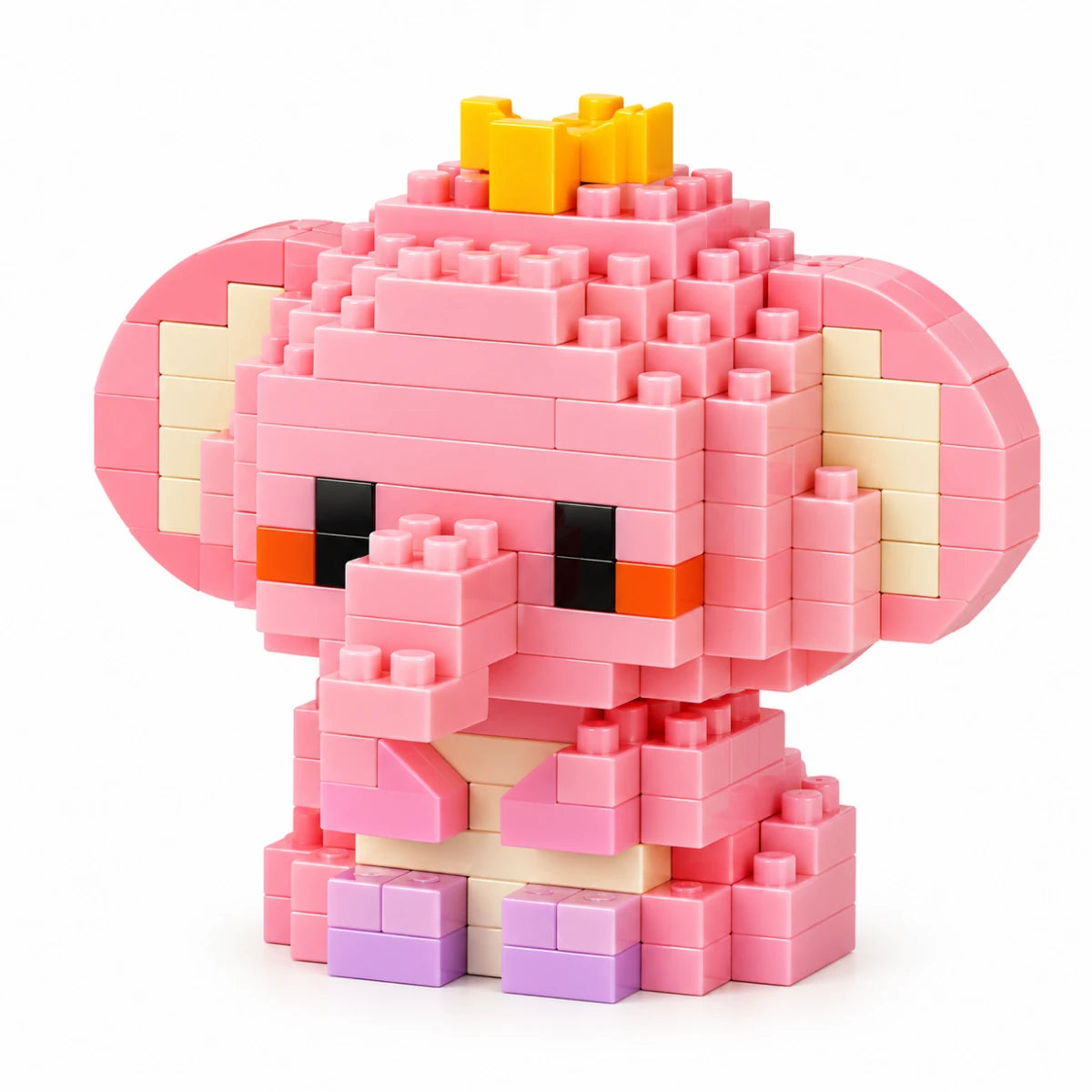 Figura Armable Mini Bloques Elefante Rosa con Corona