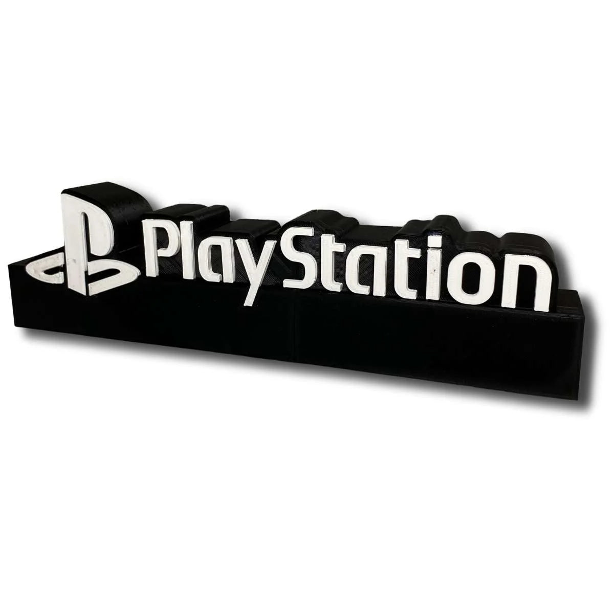 Letrero en impresion 3D de Play Station Color Blanco y Negro Vista Frontal