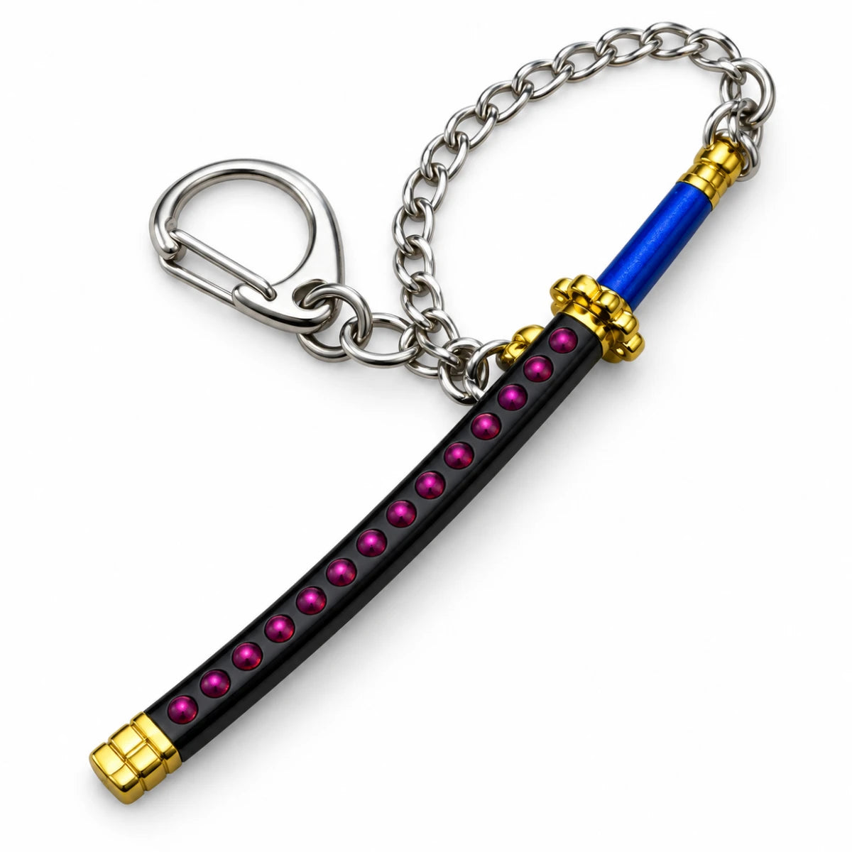 Llavero Metálico Katana Samurai Negra y Azul