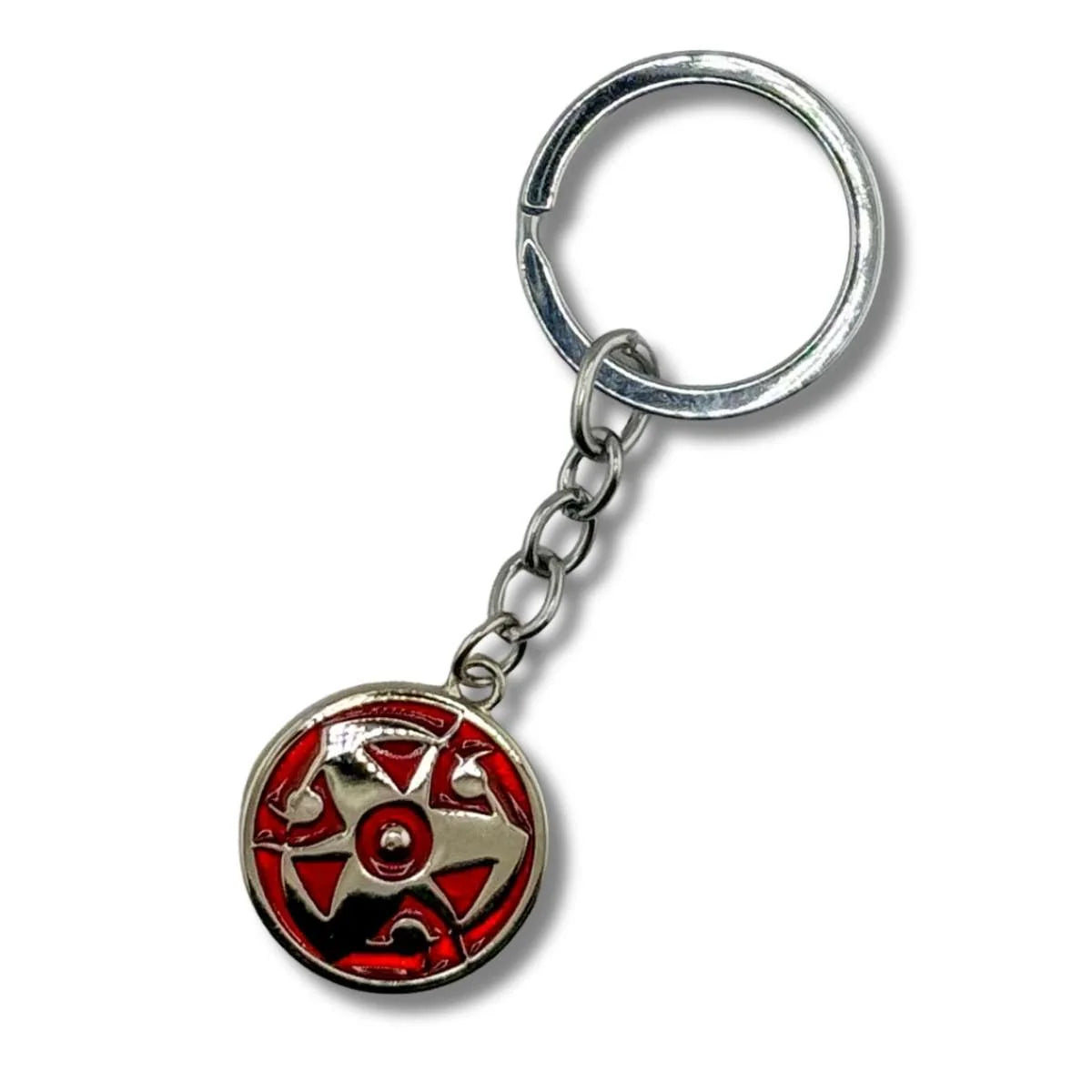 Llavero Metálico Mangekyo Sharingan Obito Uchiha Fondo Rojo
