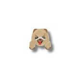 Parche de perro Pomerania sonriente, bordado en tonos beige y marrón claro.