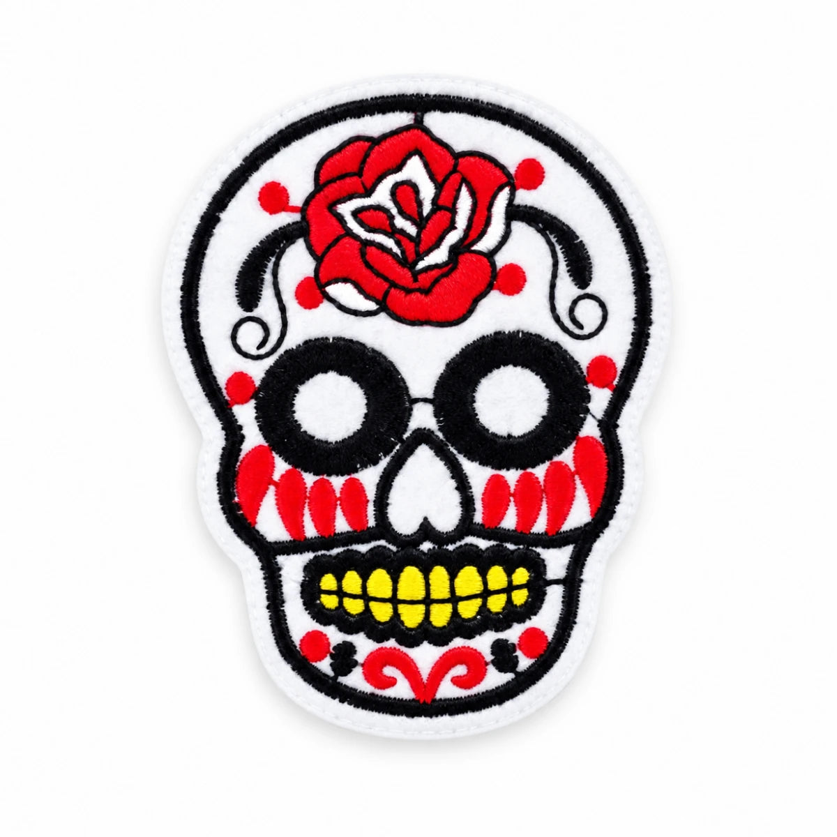 Parche Grande Camiseta Calavera Mexicana Blanca y Roja