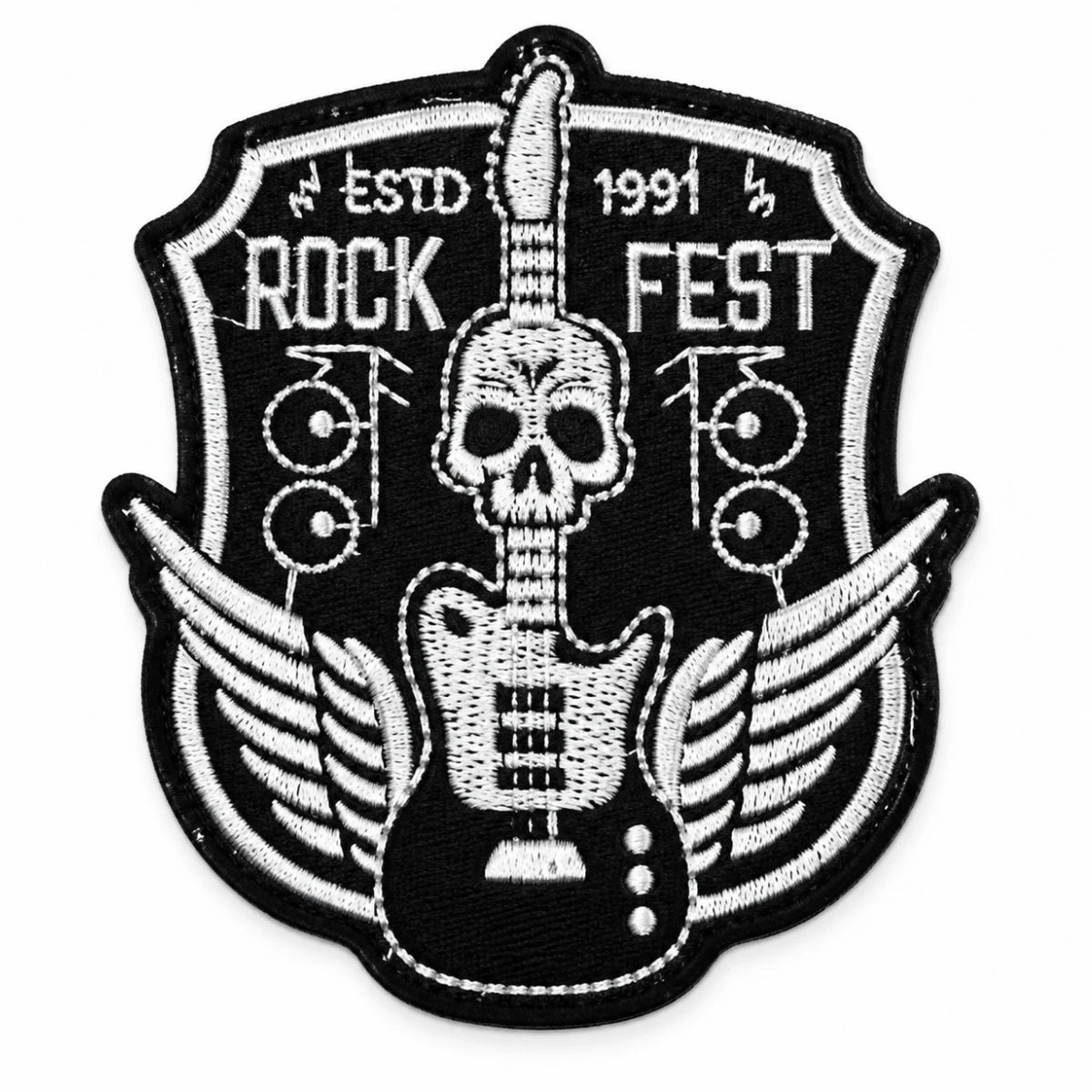 Parche Grande Camiseta Rock Fest Guitarra Calavera Alada