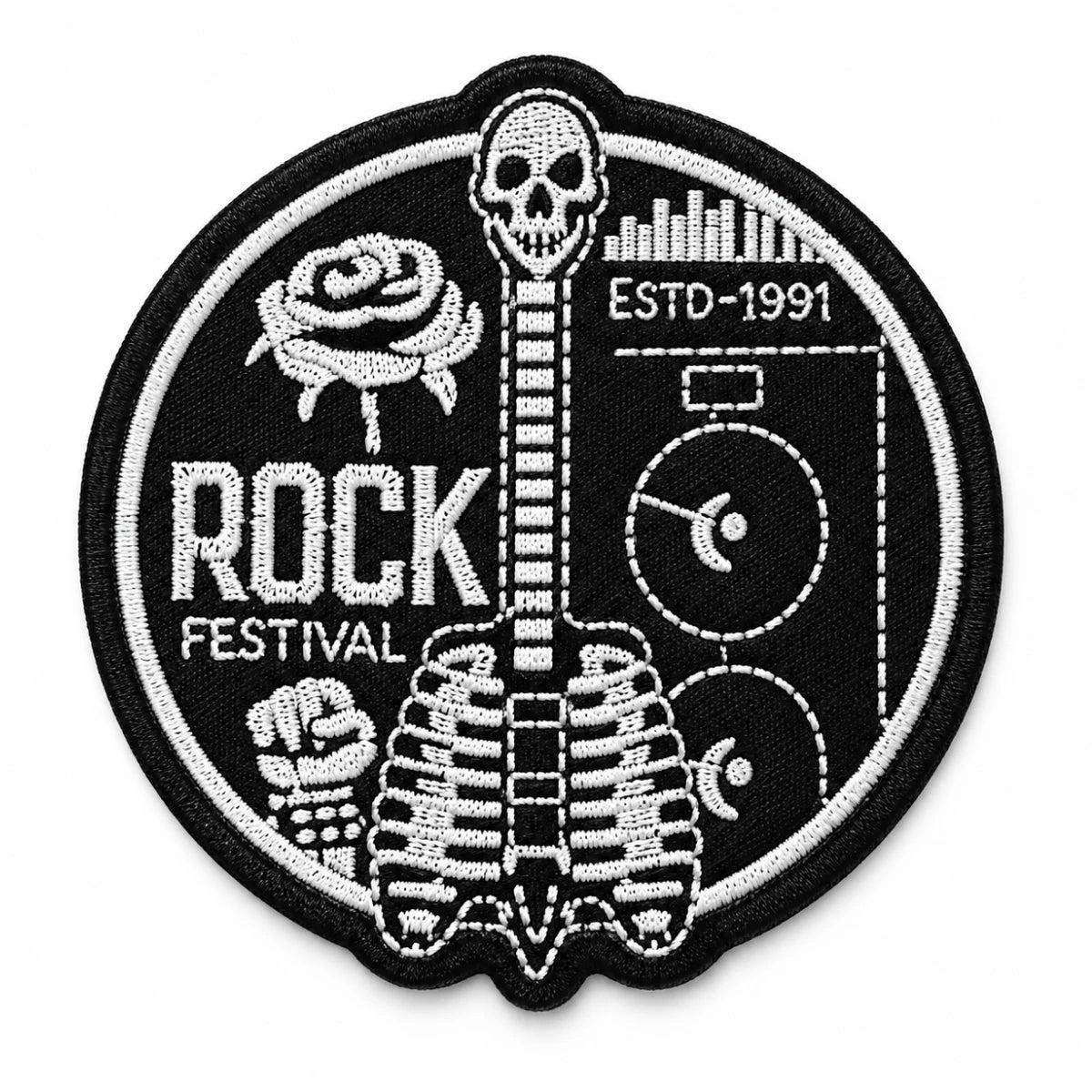 Parche Grande Camiseta Rock Festival Esqueleto Guitarrista