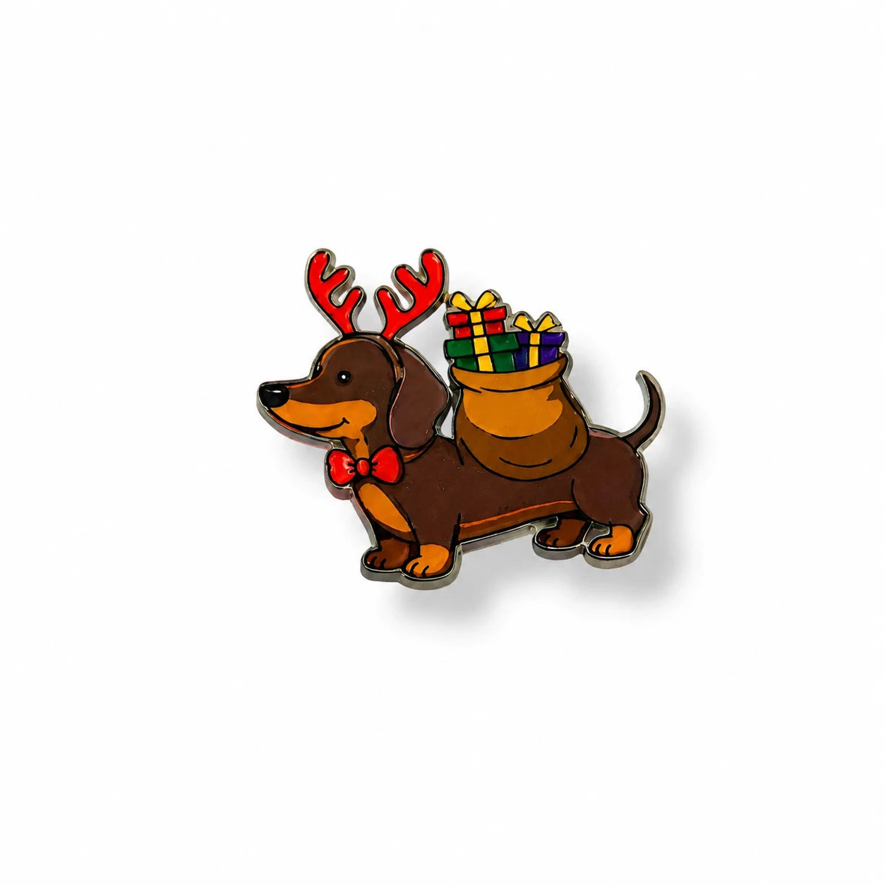 Pin Acrílico Perro Salchicha Reno Navideño