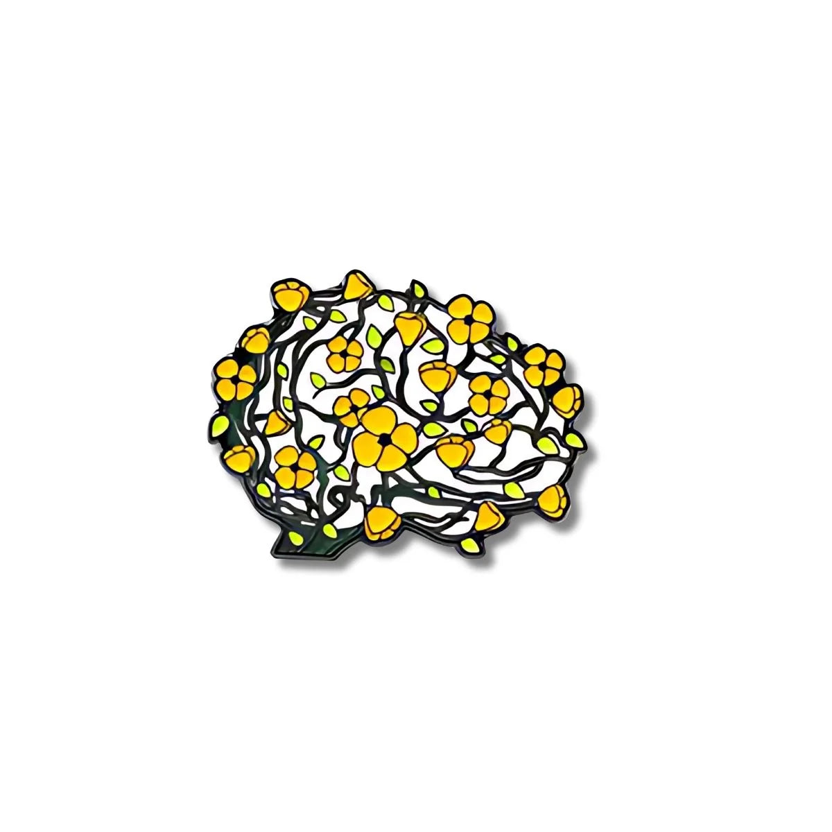 Pin Metálico Cerebro con Flores Amarillas