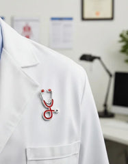 Pin Metálico Estetoscopio Rojo Plateado