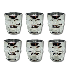 Vaso Whiskero Calavera 290 ml Plateado (1 Unidad o Set x 6 Vasos)) Exhibidos
