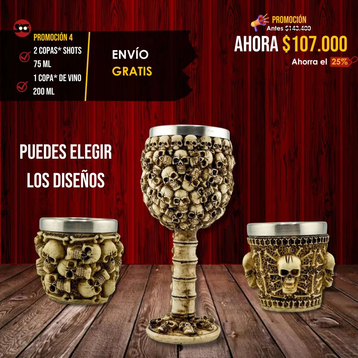 Promoción 4: Copa de Vino x 1 + Copas Shots x 2