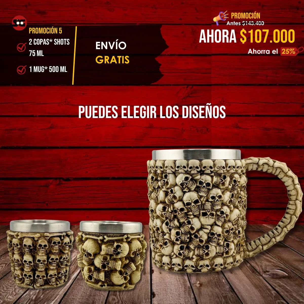 Promoción 5: Mug x 1 + Copas Shots x 2