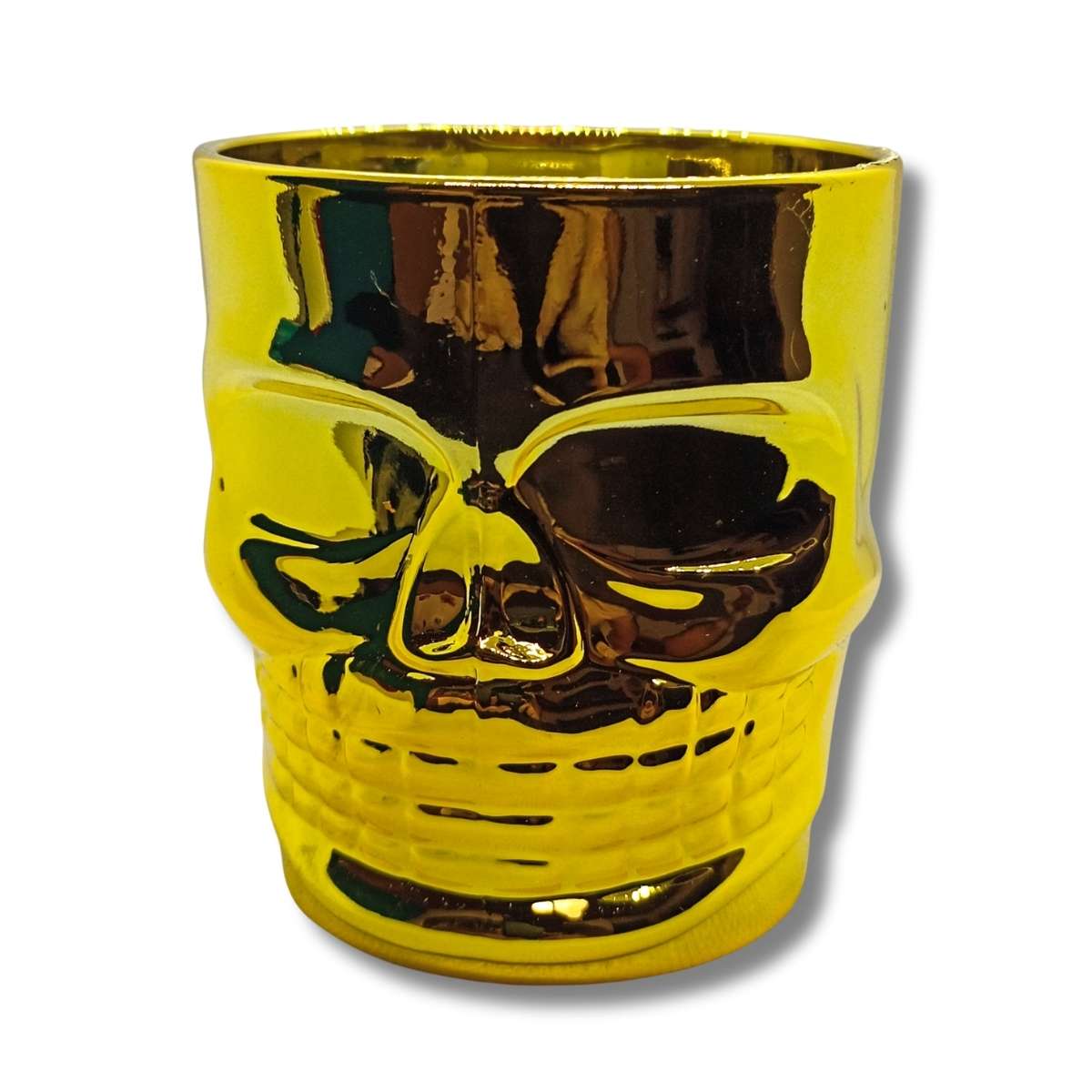 Vaso Whiskero Calavera 290 ml Dorado Entero (1 Unidad o Set x 6 Vasos) Angulo Izquierdo