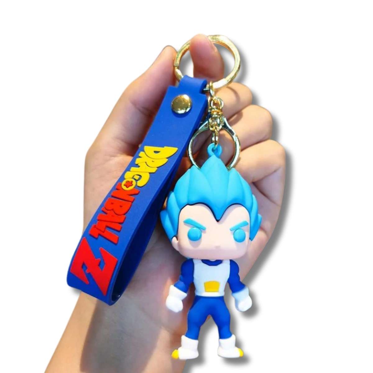 Llavero o Colgante Mochila Cute Vegeta Super Saiyan Blue Exhibido en mano