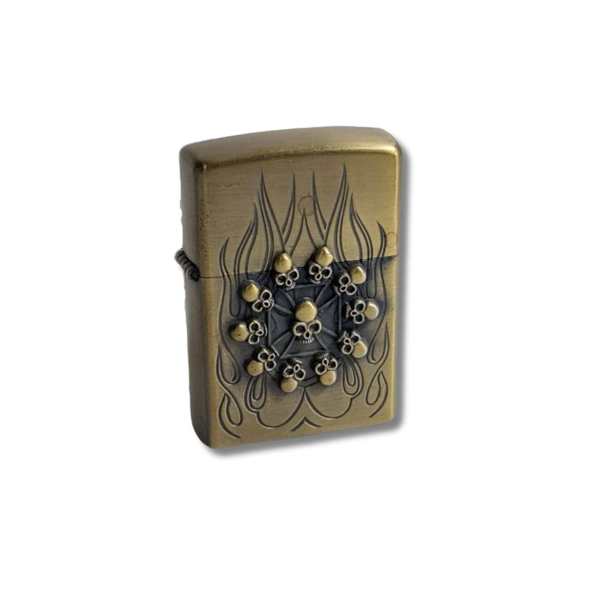 Encendedor Metálico Recargable Tipo Zippo Calavera #5 Dorado