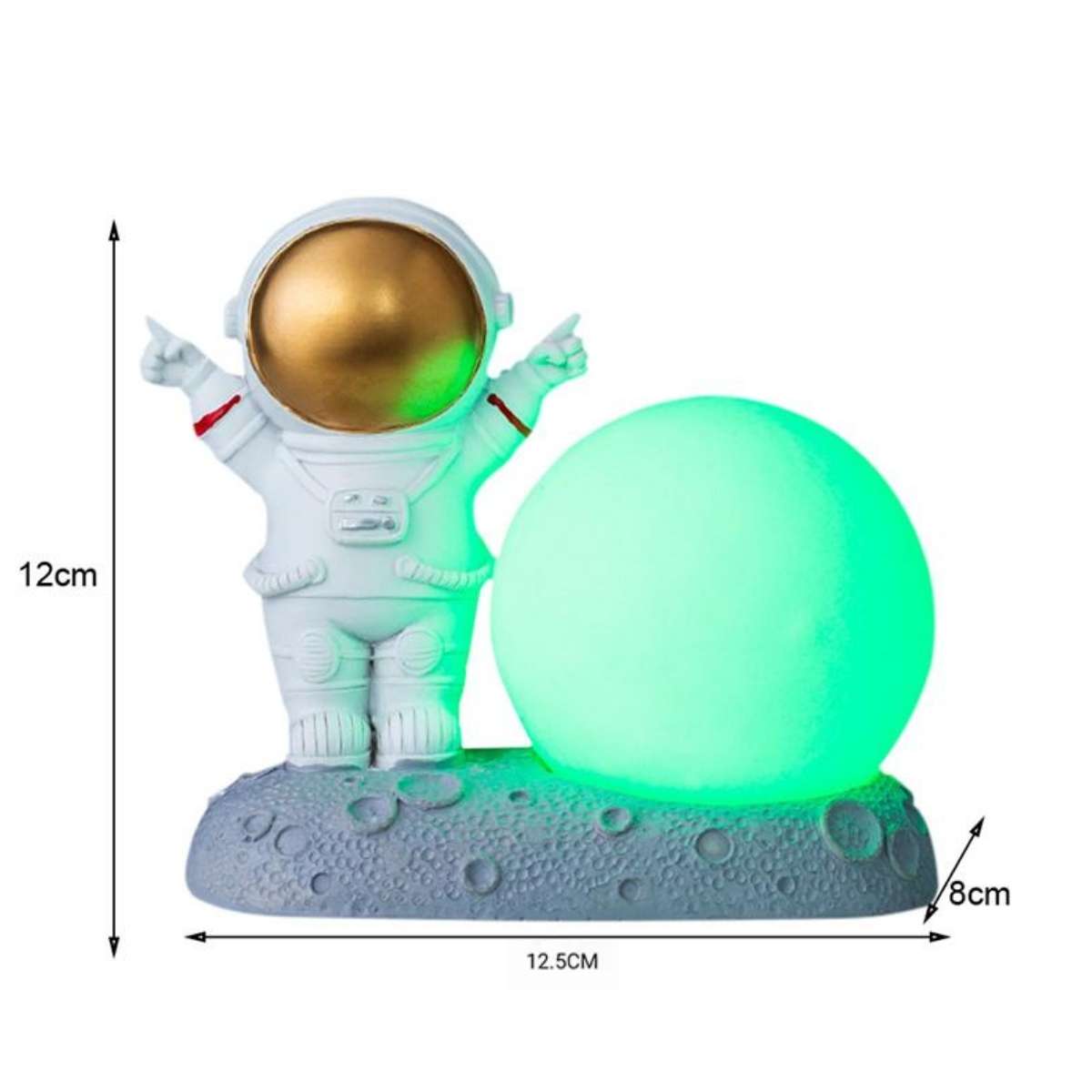 Lámpara Astronauta con Luna Vista Frontal Con Medidas