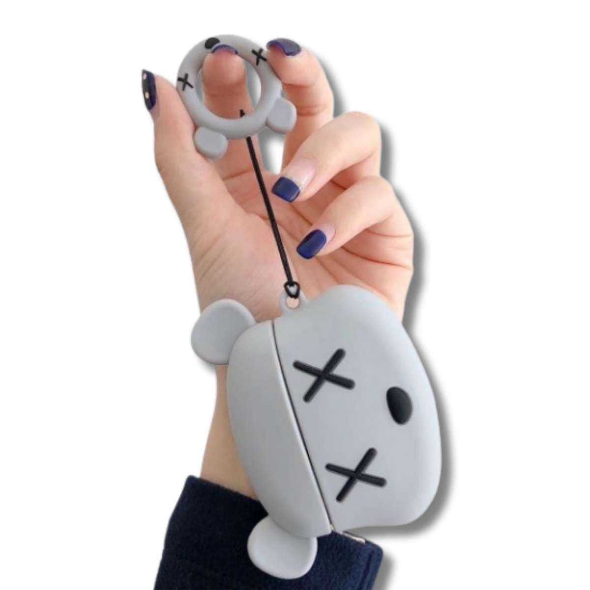 Funda Protectora AirPods Pro Kaws Gris + Ruedita Exhibido en mano