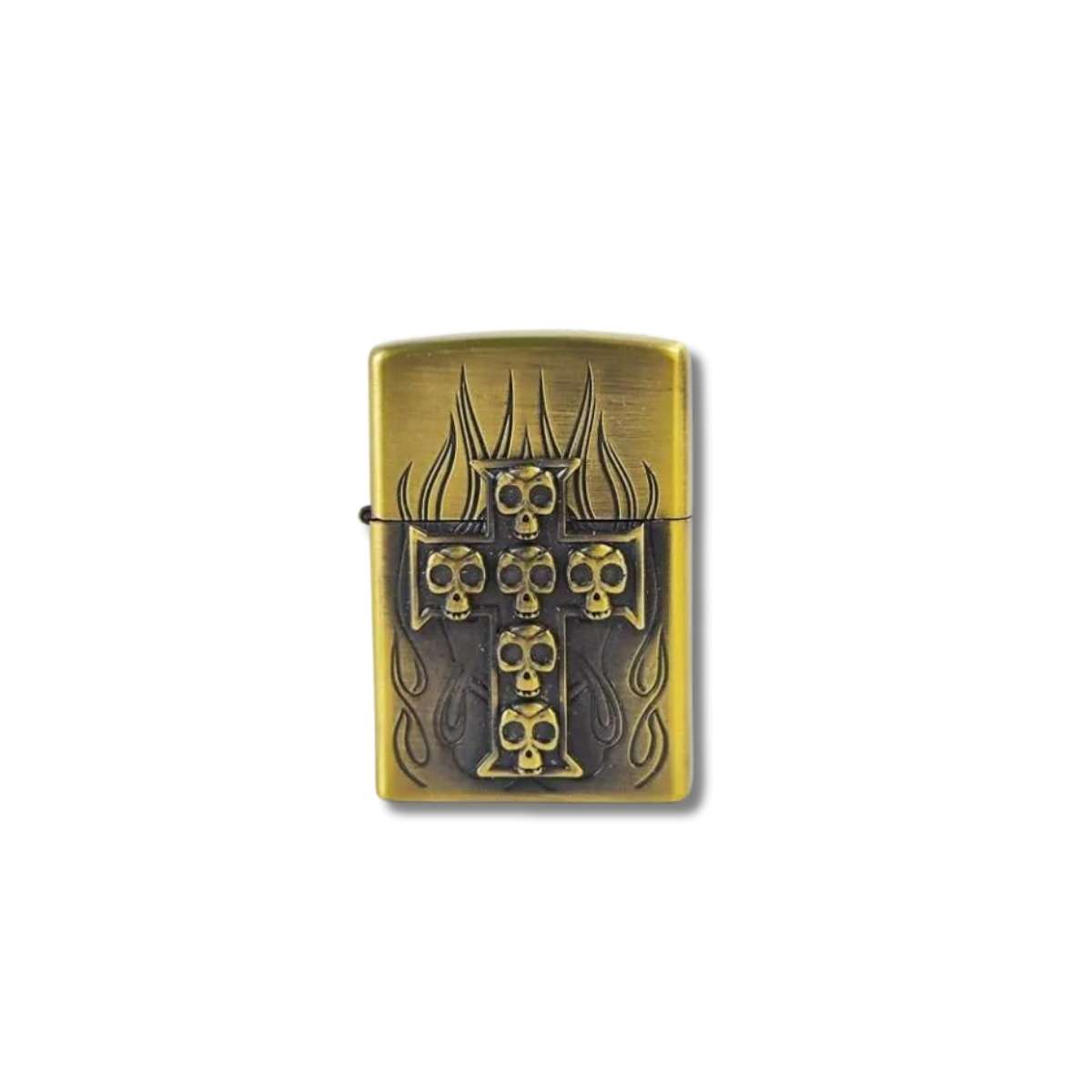 Encendedor Metálico Recargable Tipo Zippo Calavera #8 Cruz Dorado