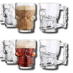 Vasos Cerveceros de Calavera Transparentes Vista Lateral Derecha y Vista Frontal