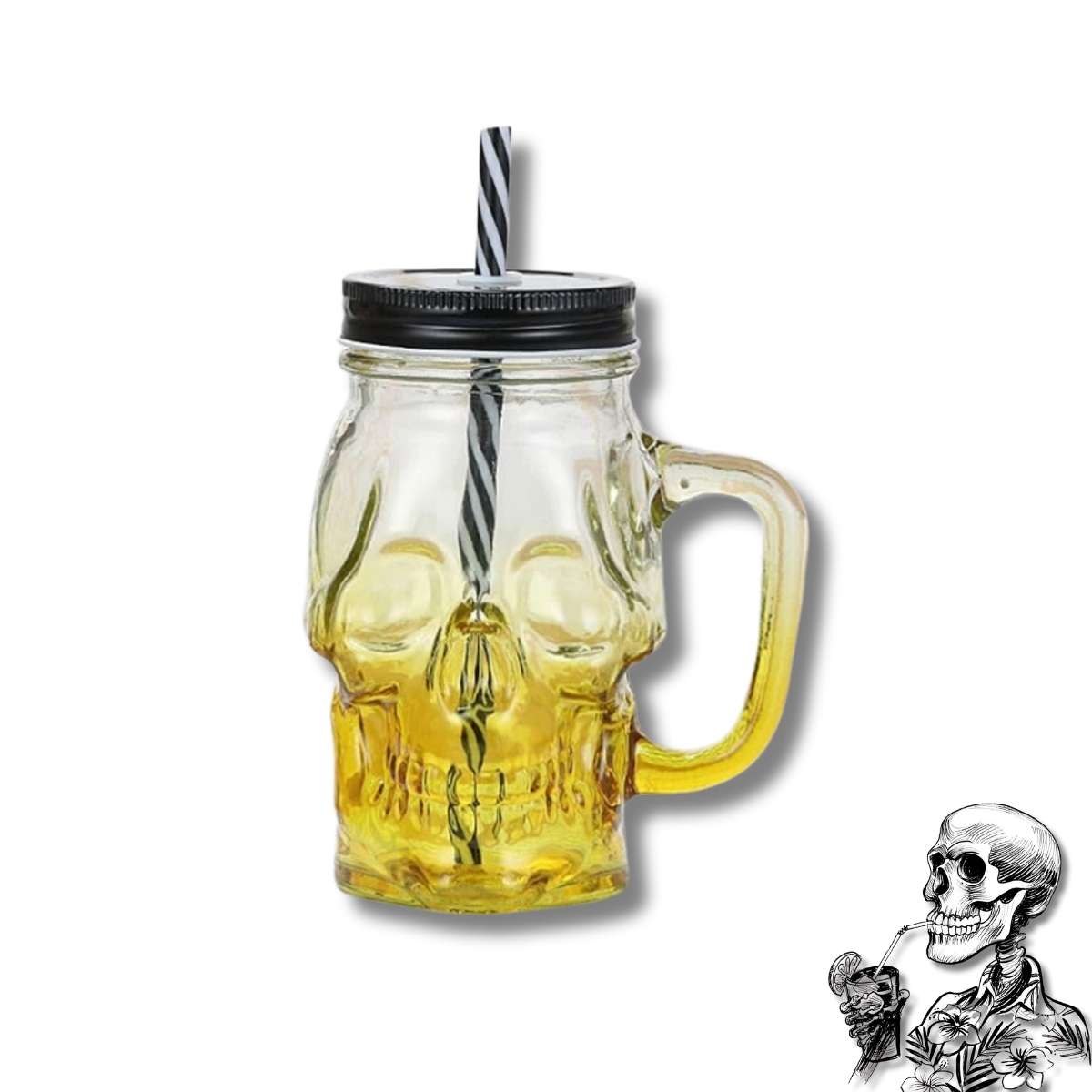 Vaso Pitillo Calavera Amarillo