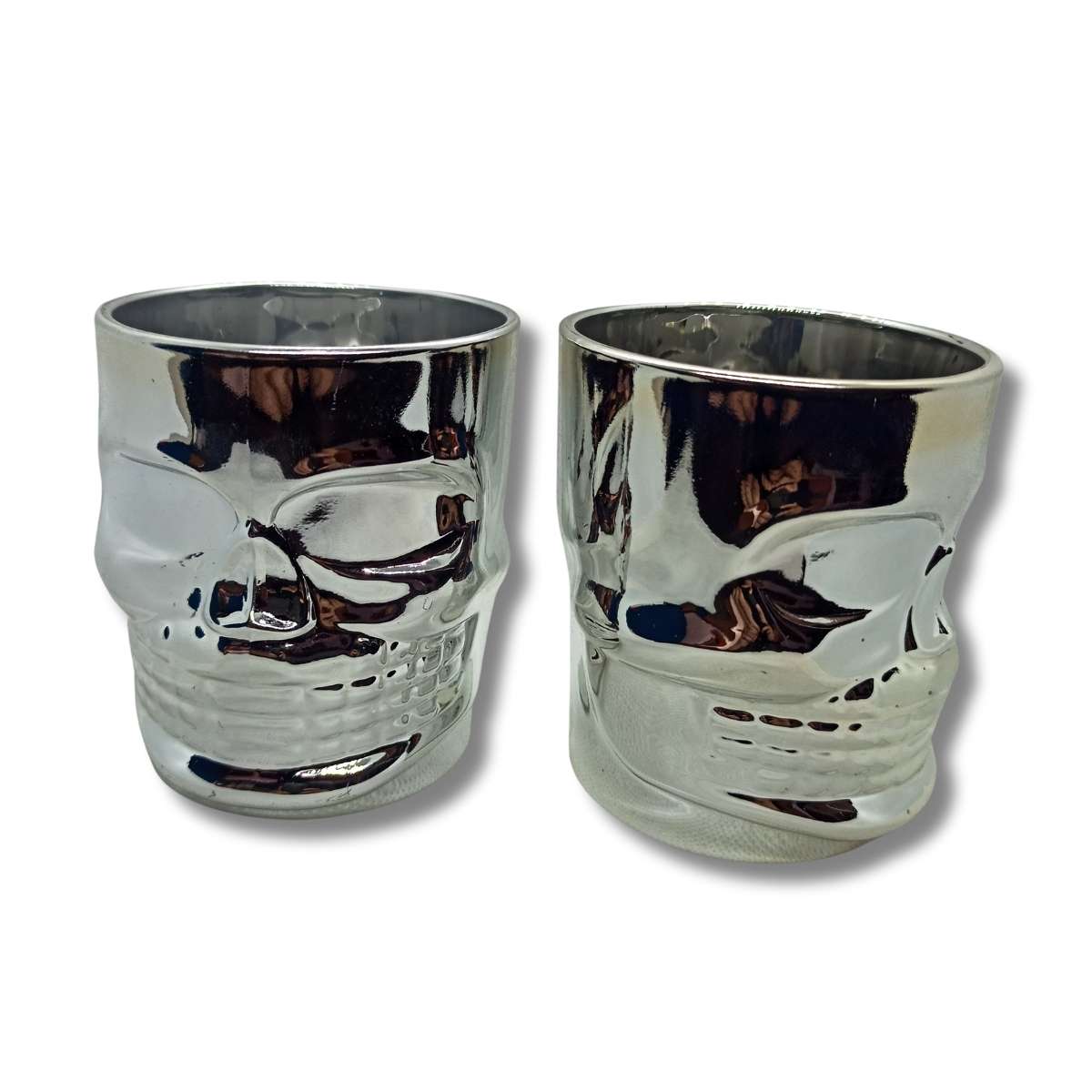 2 Vaso Whiskero Calavera 290 ml Plateado (1 Unidad o Set x 6 Vasos))
