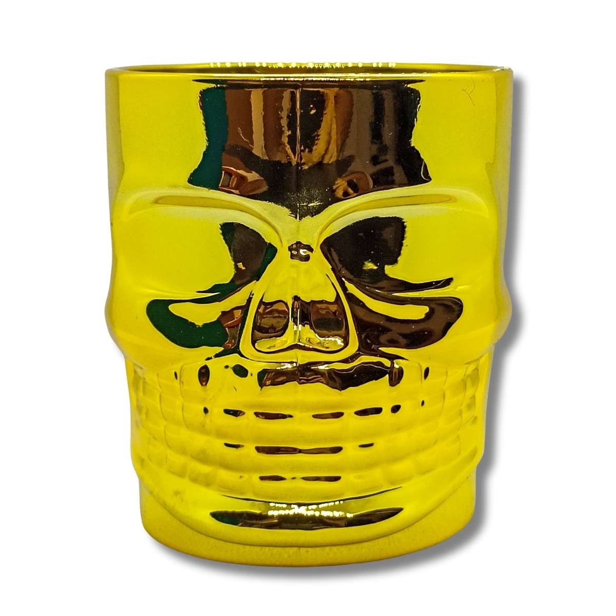 1 Vaso Whiskero Calavera 290 ml Dorado Entero (1 Unidad o Set x 6 Vasos)