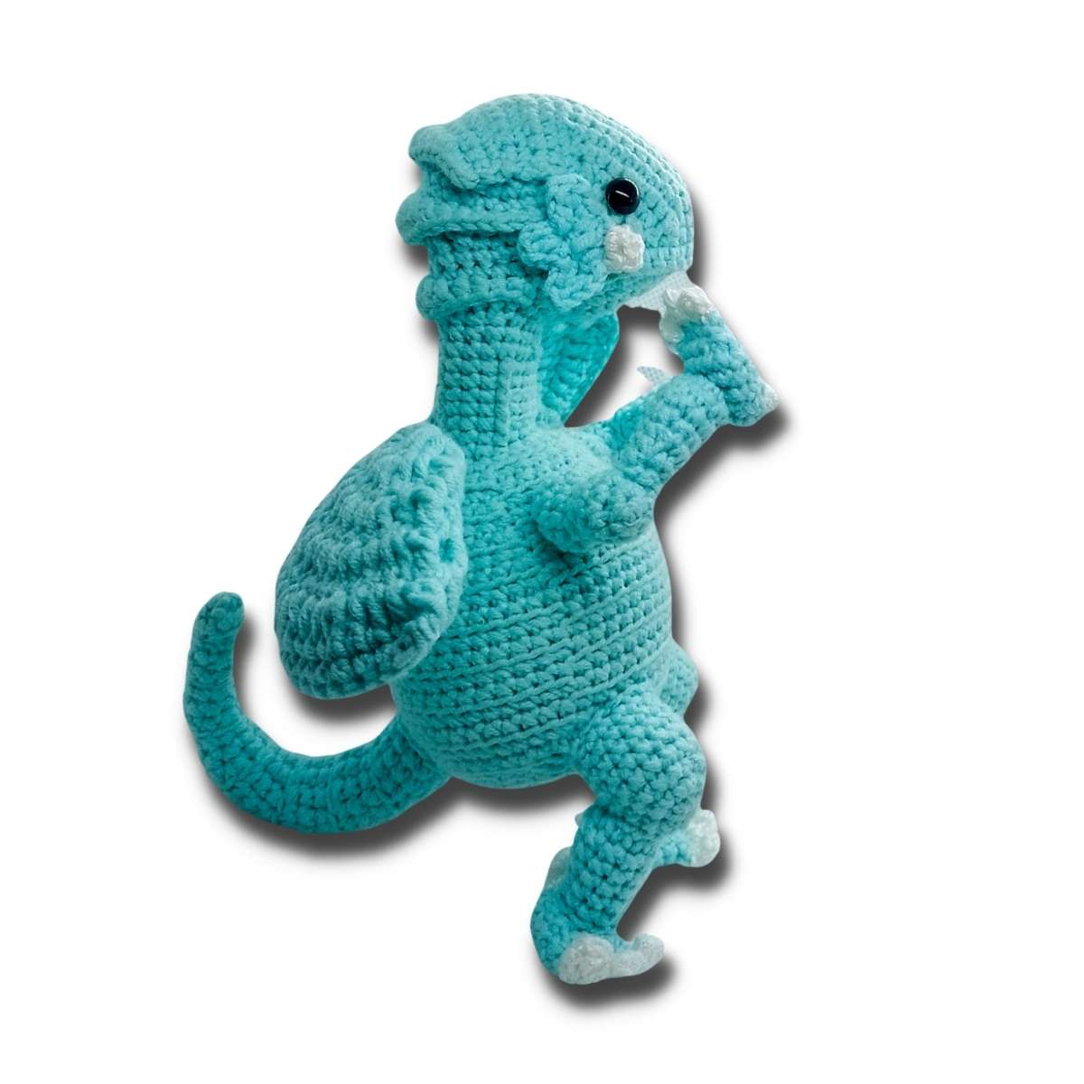 Amigurumi Dragon Blanco de Ojos Azules de Yu-Gi-Oh Vista Lateral Izquierda