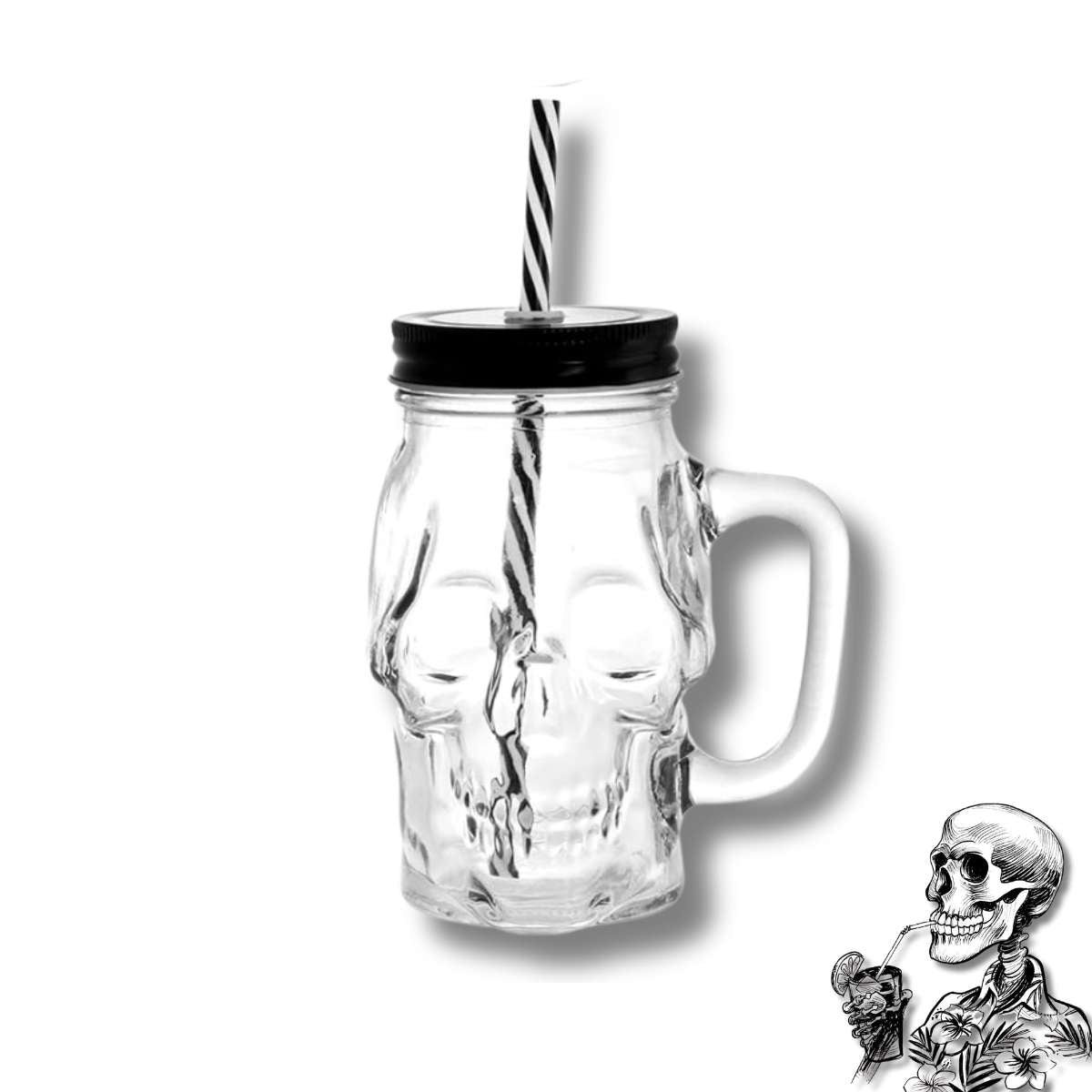 Vaso Pitillo Calavera Negro