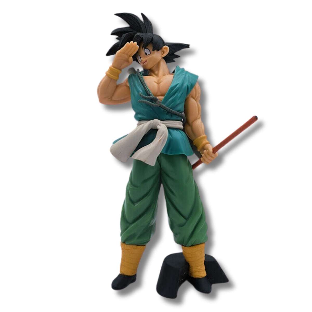 Figura Goku Traje Verde y Báculo Rojo 36 CM Con la Mano alzada