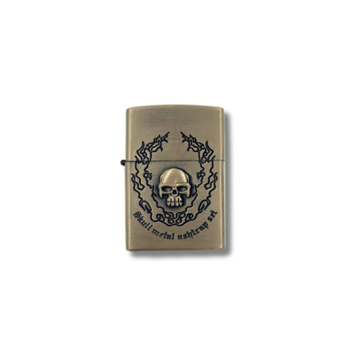 Encendedor Metálico Recargable Tipo Zippo Calavera #10 Dorado