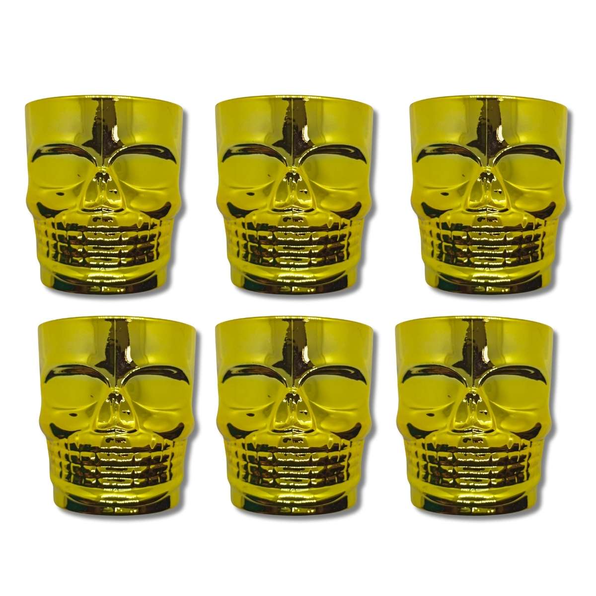 6 Vasos Whiskero Calavera 290 ml Dorado Entero (1 Unidad o Set x 6 Vasos) Exhibidos