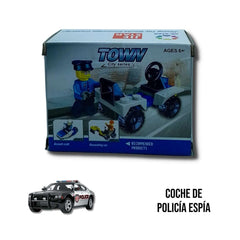 Coche de Policía Espía Serie Ciudad Tipo Lego en caja vista frontal