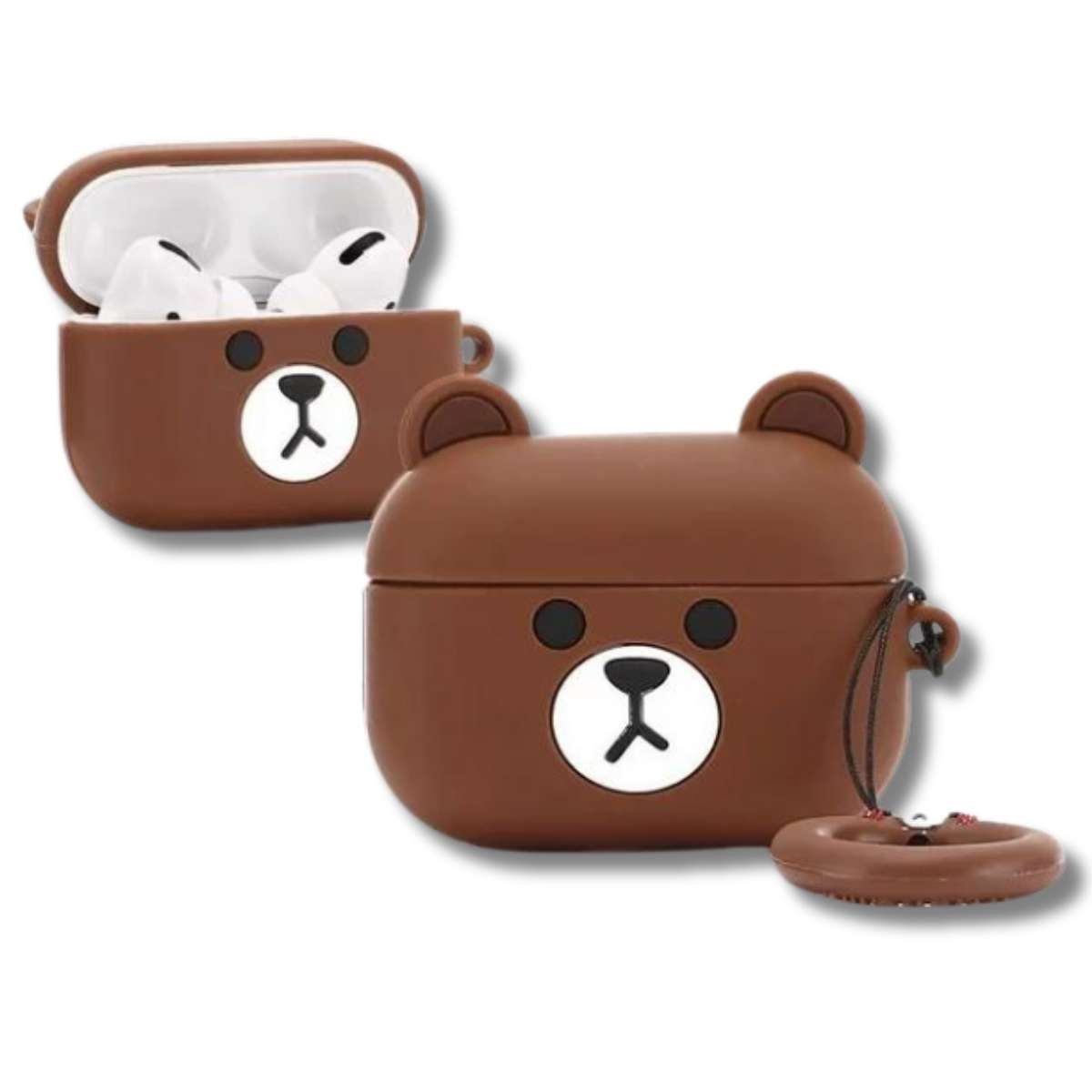 Funda Protectora AirPods Pro Oso Brown + Ruedita Color Café