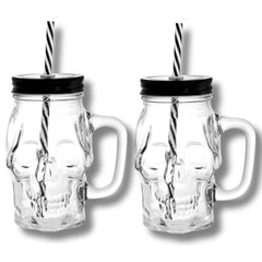 2 Vasos Pitillo Calavera Negro