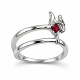Anillo Alas Doble Banda con Piedra Roja