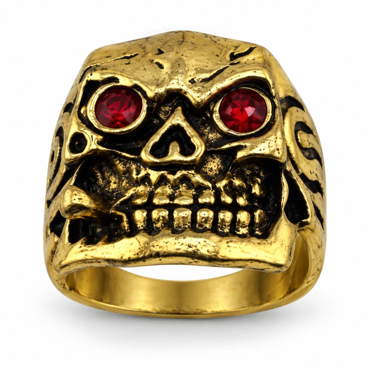 Anillo Calavera Dorada con Ojos Rojos