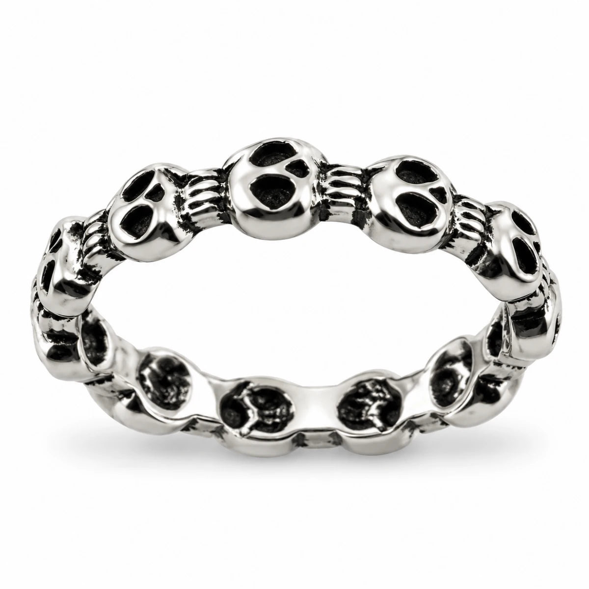 Anillo Calaveras Alrededor Plateado