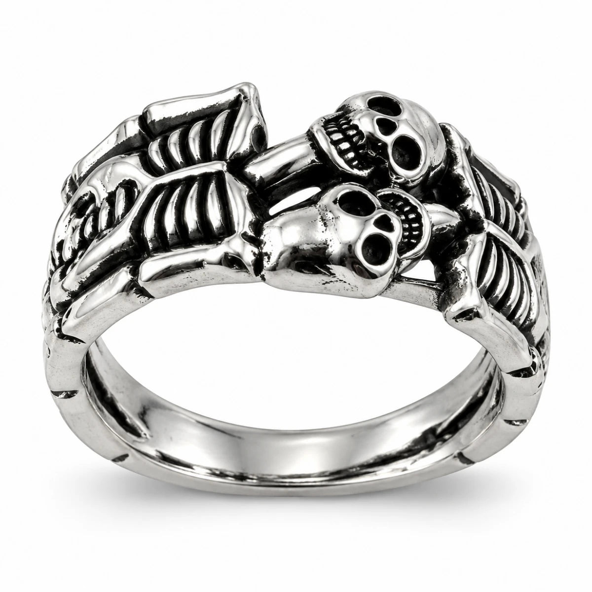 Anillo Calaveras y Huesos Plateado