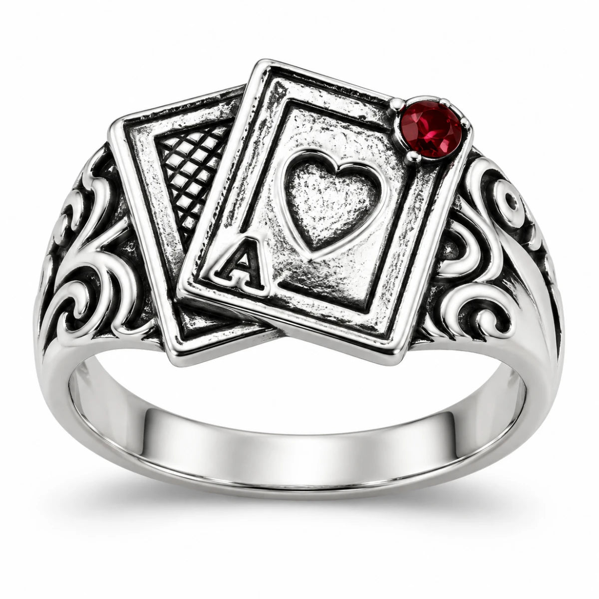 Anillo Cartas As con Piedra Roja