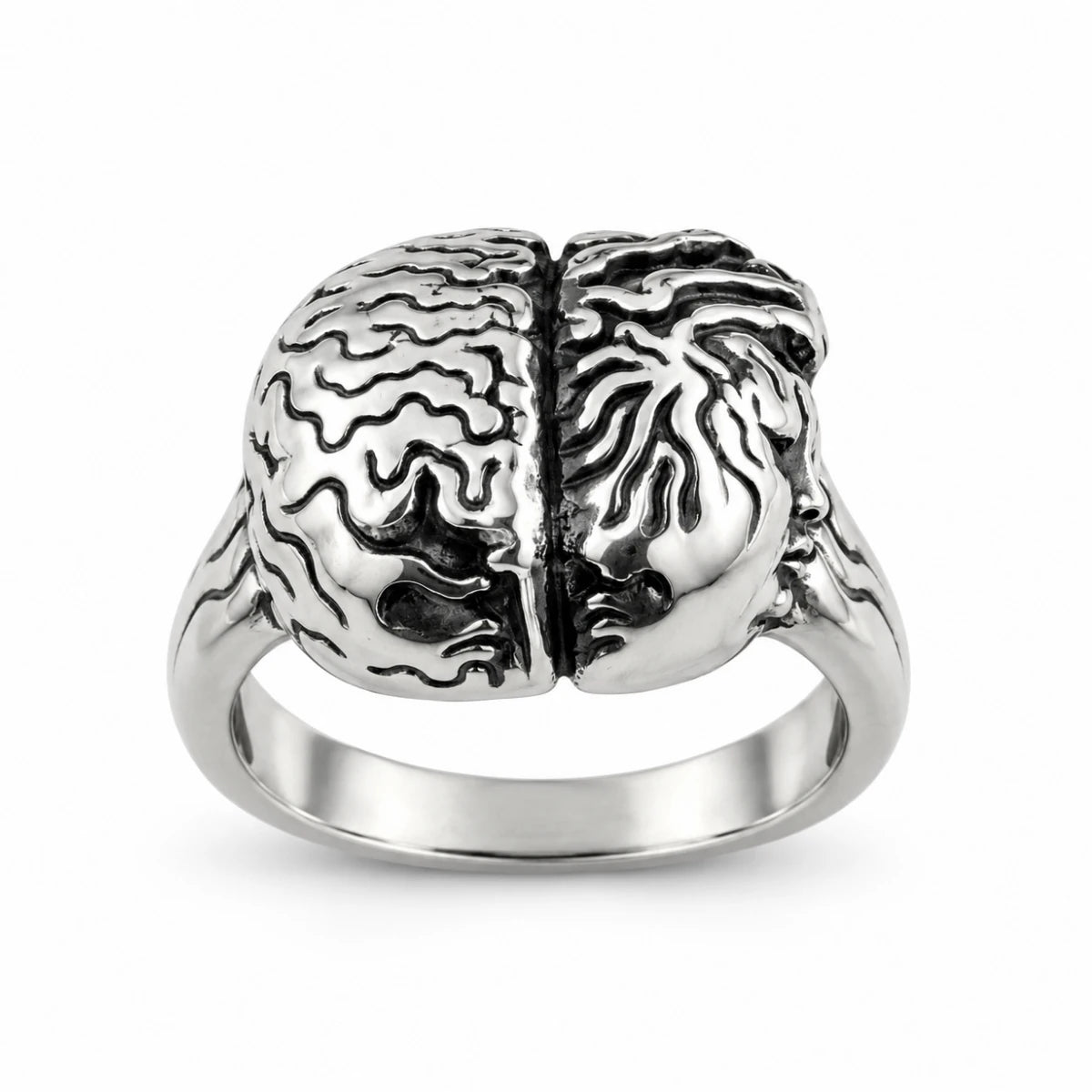 Anillo Cerebro Corazón Plateado